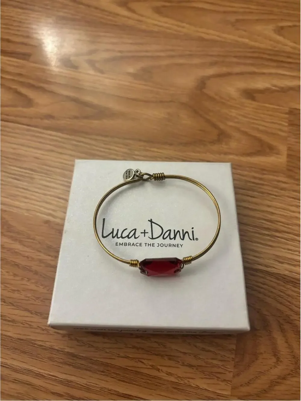 Luca + Danni Dylan Bangle Gold Wire Bracelet with Red Crystal Bead